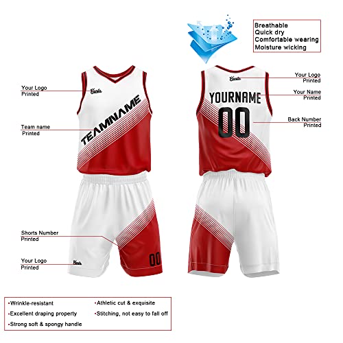 Custom Reversible Basketball Jersey for Men Women Adult Youth Print Name Number Logo (Black-Red)