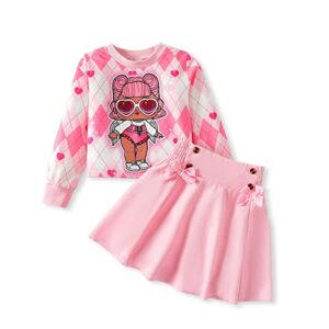 l.o.l. surprise! girl skirt set long sleeve letter print sweatshirt plaid/pink smocked skirt set 2pcs clothes set outfit pink 7-8 years