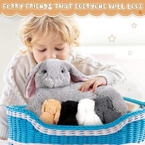 HyDren Nursing Bunnies Stuffed Animal Set: Soft, Cuddly Plush Mommy & 4 Baby Rabbits Toy for Kids (Gray)
