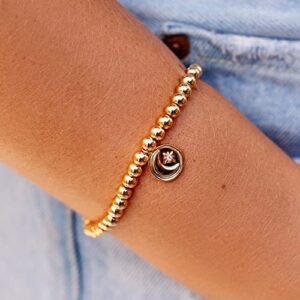 Pura Vida Bracelet Gold Moon Metal Charm Bracelet - Beaded Bracelet with Stretchable Cord, String Bracelet for Women - Stackable Bracelets for Teen Girls, Handmade Bracelets for Teens - One Size