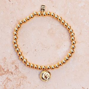 Pura Vida Bracelet Gold Moon Metal Charm Bracelet - Beaded Bracelet with Stretchable Cord, String Bracelet for Women - Stackable Bracelets for Teen Girls, Handmade Bracelets for Teens - One Size