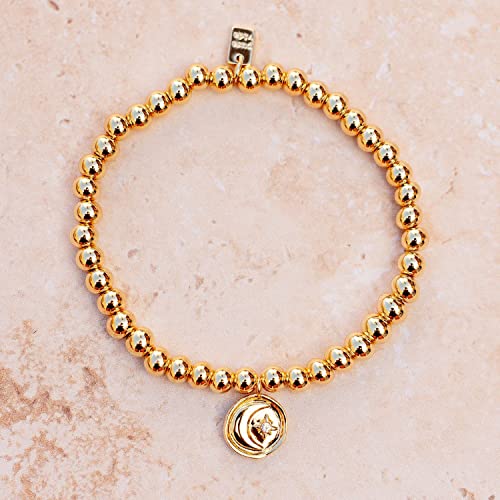 Pura Vida Bracelet Gold Moon Metal Charm Bracelet - Beaded Bracelet with Stretchable Cord, String Bracelet for Women - Stackable Bracelets for Teen Girls, Handmade Bracelets for Teens - One Size