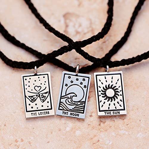 Pura Vida Bracelet Silver Sun Tarot Charm Bracelet - Adjustable Bracelet with Waterproof Band, String Bracelet for Women - Stackable Bracelets for Teen Girls, Handmade Bracelets for Teens - Black