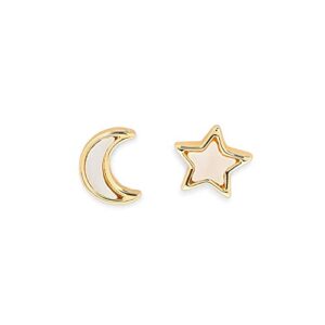 pura vida gold moon & star stud earrings - handmade earrings with white shell, boho earrings - sterling silver earrings for women, statement earrings for women, boho jewelry for women - 1 pair
