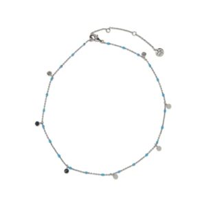 pura vida 14" silver mini coin beaded choker necklace - statement necklace with turquoise enamel beads - silver necklace for women, necklaces for teen girls, boho jewelry for women - 3" extender