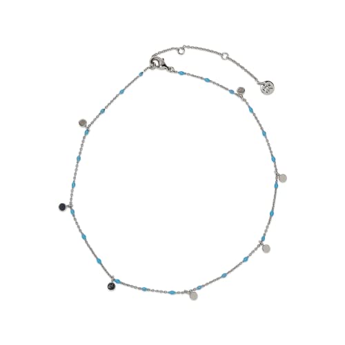 Pura Vida 14" Silver Mini Coin Beaded Choker Necklace - Statement Necklace with Turquoise Enamel Beads - Silver Necklace for Women, Necklaces for Teen Girls, Boho Jewelry for Women - 3" Extender