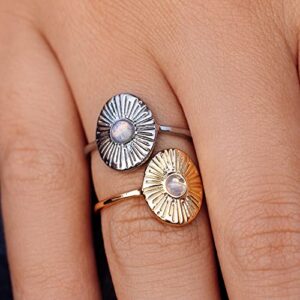 Pura Vida Ring Gold Plated Sun Ray Ring - Handmade Ring with Glass Opal Stone, Brass Base with Gold Plating - Gold Rings for Women, Cute Rings for Teen Girls, Boho Jewelry for Women - Size 7