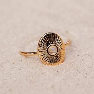 Pura Vida Ring Gold Plated Sun Ray Ring - Handmade Ring with Glass Opal Stone, Brass Base with Gold Plating - Gold Rings for Women, Cute Rings for Teen Girls, Boho Jewelry for Women - Size 7