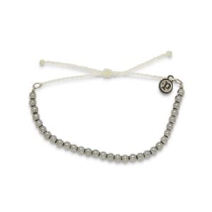 pura vida bracelet silver metal beads beaded bracelet - adjustable bracelet with waterproof band, string bracelet for women - stackable bracelets for teen girls, handmade bracelets for teens - white