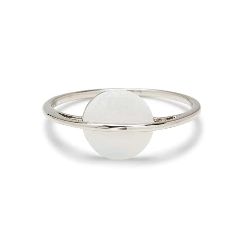 Pura Vida Ring Silver White Opal Saturn Ring - Handmade Ring with Synthetic Opal, Brass Base with Rhodium Plating - Silver Rings for Women, Cute Rings for Teen Girls, Boho Jewelry for Women - Size 9