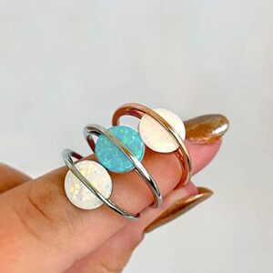 Pura Vida Ring Silver White Opal Saturn Ring - Handmade Ring with Synthetic Opal, Brass Base with Rhodium Plating - Silver Rings for Women, Cute Rings for Teen Girls, Boho Jewelry for Women - Size 9