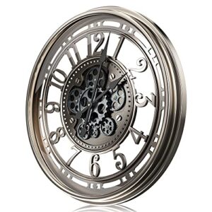 toktekk 21 inch large wall clock with real moving gears, battery operated modern metal decorative wall clock, oversize industrial steampunk wall clock for living room decor（vintage grey bronze arabic）