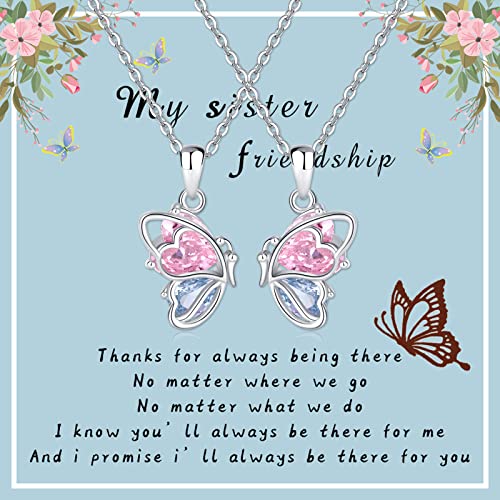 Best Friend Friendship Necklaces for 2 925 Sterling Silver Butterfly Matching Necklaces Bff Necklace 2 Gilr Gift Sister Necklaces Connect Together Long Distance