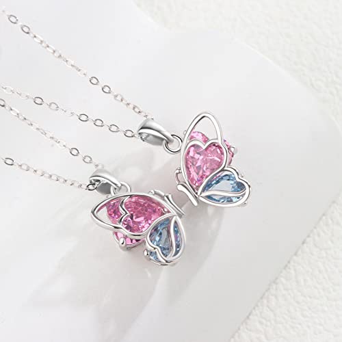 Best Friend Friendship Necklaces for 2 925 Sterling Silver Butterfly Matching Necklaces Bff Necklace 2 Gilr Gift Sister Necklaces Connect Together Long Distance