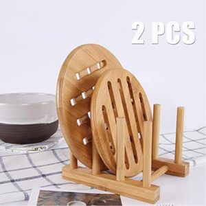 YWSHF 2 PCS Bamboo Wooden Dish Rack Dishes Drainboard Drying Drainer Storage Holder Stand Kitchen Cabinet Organizer for Dish,Plate,Bowl,Cup Pot,Lid,Book