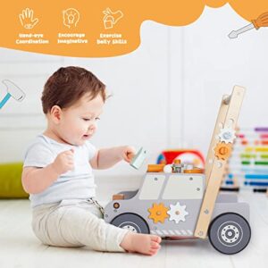 labebe Baby Push Walker, Tool Bench for Toddlers, Wooden Walker for Baby Boy and Girl, Kids Workbench, Baby Activity Center, Toddler Montessori Toys for 1-3 Year Old