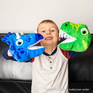 Reversible Plushie Dinosaur Toy - Fluffy Blue Triceratops Flips to a Plush Green T-rex Stuffie - Soft, Dino Stuffies for Boys or Girls (6 Inches)