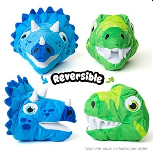 Reversible Plushie Dinosaur Toy - Fluffy Blue Triceratops Flips to a Plush Green T-rex Stuffie - Soft, Dino Stuffies for Boys or Girls (6 Inches)