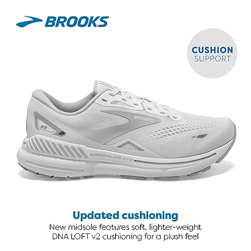 Brooks Women’s Adrenaline GTS 23 Supportive Running Shoe - White/Oyster/Silver - 8.5 Medium