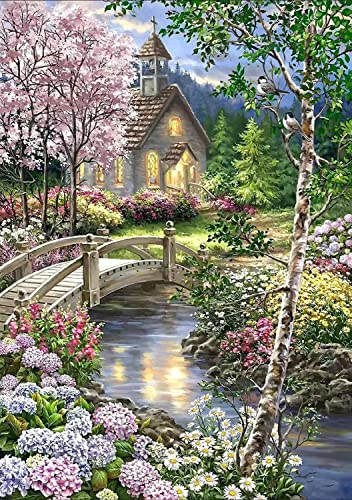 Scenery Stamped Cross Stitch Kits - Counted Cross Stitch Kits for Beginners Adults Needlepoint Garden Flower Tree Cross-Stitch Patterns Dimensions Needlecrafts Embroidery Kits Arts and Crafts