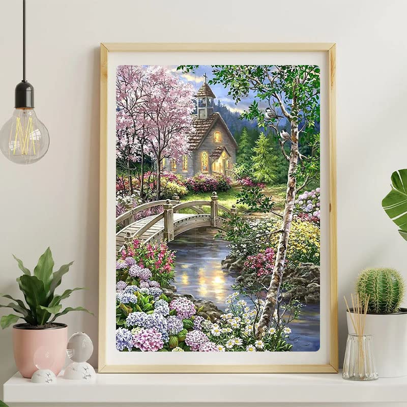 Scenery Stamped Cross Stitch Kits - Counted Cross Stitch Kits for Beginners Adults Needlepoint Garden Flower Tree Cross-Stitch Patterns Dimensions Needlecrafts Embroidery Kits Arts and Crafts