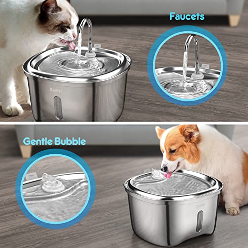 ZeePet Stainless Steel Cat Water Fountain, 3.5L/120oz Large Capacity Pet Water Fountain with Window, Automatic Dog Water Dispenser with led, with 3 Carbon Filter and 2 Pump Filter for Cat,Dog