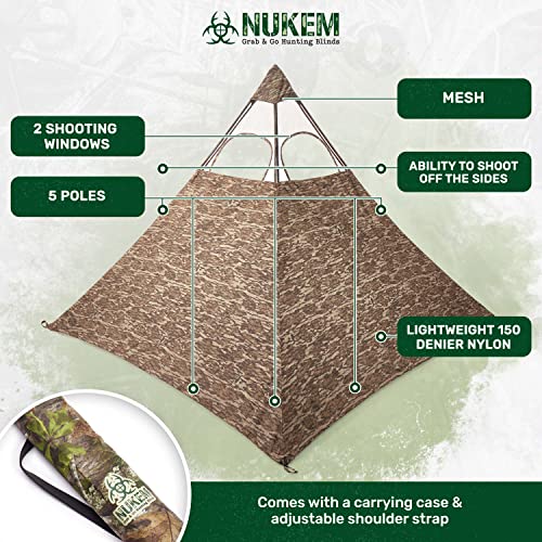 Nukem Grab & Go Hunting Ground Blind - Mossy Oak New Bottomland - Lightweight Stake-Free Pop Up Turkey & Deer Blind (Standard)