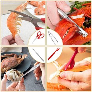 19Pcs Seafood Tool Set Nut Cracker Set Include 4 lobster crab mallets, 4 crab crackers, 4 Lobster Shellers, 4 crab leg forks/picks, 2 Seafood Scissors& Storage Bag