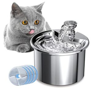 CanvasLot Cat Water Fountain, Pet Fountain for Cats Inside,Ultra-Quiet 2L/67oz Automatic Dog Water Fountain Stainless Steel with 4 Replacement Filter