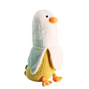 merryxd banana duck plush toy soft stuffed hugging pillow, cute duck plushie for sleeping,banana stuffed animal doll gift for kids white 19.68''