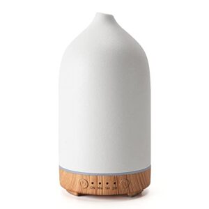 gooamp 100ml ceramic diffuser,aromatherapy diffuser,essential oil diffuser with 7 color lights auto shut off for home office room,wood grain base (0.5/1/2/on hrs working time)