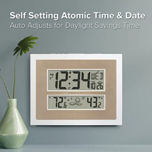 La Crosse Technology 512-14937-INT Atomic Digital Wall Clock with Temperature & Forecast in White/Champagne