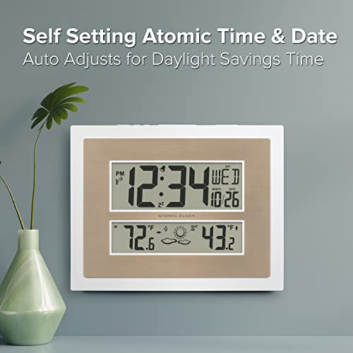 La Crosse Technology 512-14937-INT Atomic Digital Wall Clock with Temperature & Forecast in White/Champagne