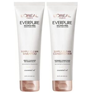 l'oreal paris everpure sulfate free simply clean shampoo and conditioner set, hydrating hair care with rosemary essential oils, 1 kit (2 products)