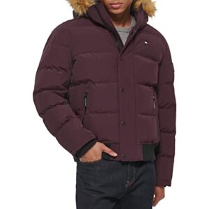 tommy hilfiger men's arctic cloth quilted snorkel bomber jacket, burgundy, xx-large