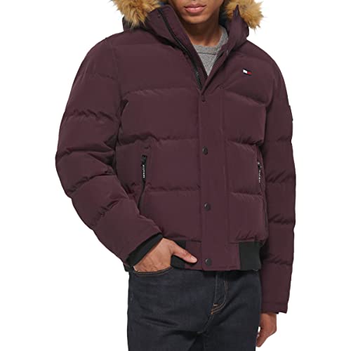 Tommy Hilfiger Men's Arctic Cloth Quilted Snorkel Bomber Jacket, Burgundy, XX-Large