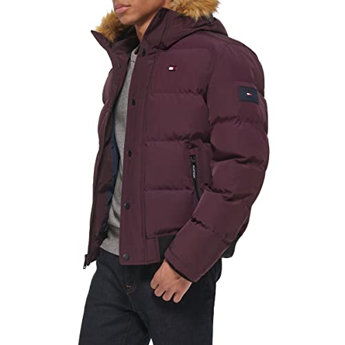 Tommy Hilfiger Men's Arctic Cloth Quilted Snorkel Bomber Jacket, Burgundy, XX-Large