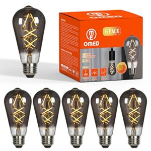 dimmable led edison light bulbs, smoky grey vintage lightbulbs 60 watt equivalent 2700k soft warm white, st64 600lm vanity light bulbs with e26 base for bathroom, bedroom, living room and kitchen