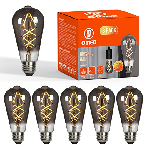 Dimmable LED Edison Light Bulbs, Smoky Grey Vintage Lightbulbs 60 Watt Equivalent 2700K Soft Warm White, ST64 600LM Vanity Light Bulbs With E26 Base for Bathroom, Bedroom, Living Room and Kitchen