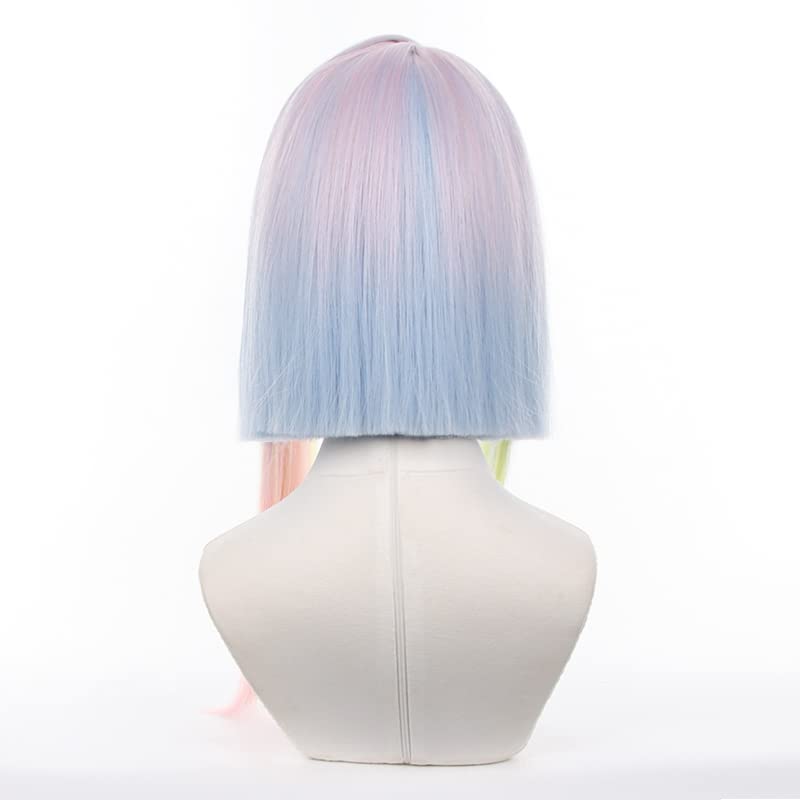 Tongtta Anime Stylish Colorful Bob Cosplay Wig with Bangs Halloween Costume Rainbow Wig for Women