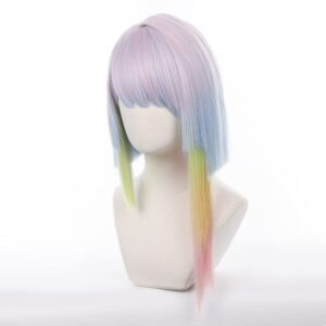 Tongtta Anime Stylish Colorful Bob Cosplay Wig with Bangs Halloween Costume Rainbow Wig for Women