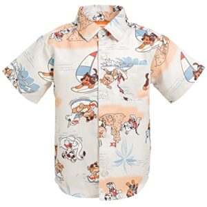 Paw Patrol Rubble Marshall Chase Little Boys Hawaiian Button Down Shirt Khaki 7-8