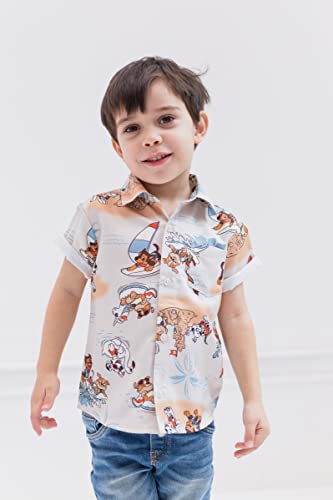 Paw Patrol Rubble Marshall Chase Little Boys Hawaiian Button Down Shirt Khaki 7-8