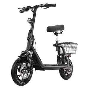 say yeah adult electric scooter with seat & carry basket, new upgraded 500w 36v up to 15 mph- lcd display-moped for adults-foldable-oversized soft seat-dual shock absorption e-bike