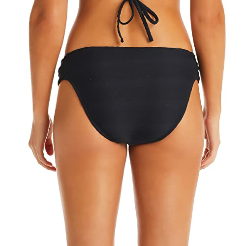 Jessica Simpson Women's Standard Side Shirred Bikini Bottom, Black, X-Large