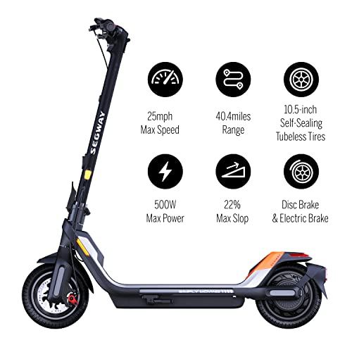 Segway Ninebot P65 Electric Kick Scooter- 500W Motor, 40.4 Miles Long Range & 25 MPH, w/t 10.5" Self-Sealing Tubeless Tires, Dual Brakes, Commuting Electric Scooter for Adults & Teens