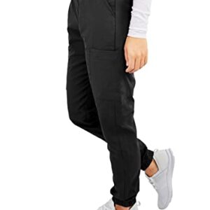 Green Town Women's Medical Nursing Jogger Slim Fit Scrub Pant GT Performance-Black-Small Petite