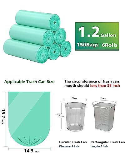 Compostable Trash Bags 1.2 Gallon 150 Packs,AYOTEE Small Compost Bags,Small Biodegradable Trash Bags Green Are Suitable For 1-2 Gallon And 4-8 Liter Tiny Trash bags can liner