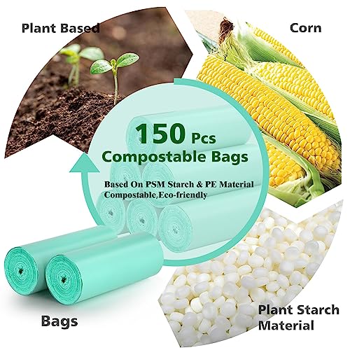 Compostable Trash Bags 1.2 Gallon 150 Packs,AYOTEE Small Compost Bags,Small Biodegradable Trash Bags Green Are Suitable For 1-2 Gallon And 4-8 Liter Tiny Trash bags can liner