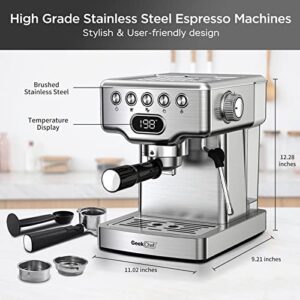 Geek Chef Espresso Machine, 20 Bar Coffee Machine, Fast Heating Automatic, Latte & Cappuccino Maker with Milk Frother Steam Wand, 1.8L Water Tank, Temperature Display, Stainless Steel